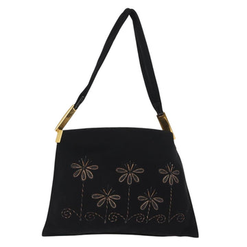 FENDI Shoulder Bag Nylon Black Gold Auth 148347