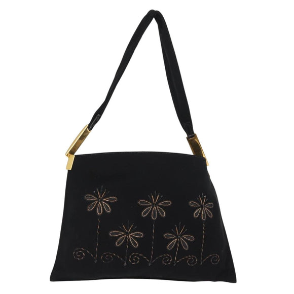 FENDI Shoulder Bag Nylon Black Gold Auth 148347