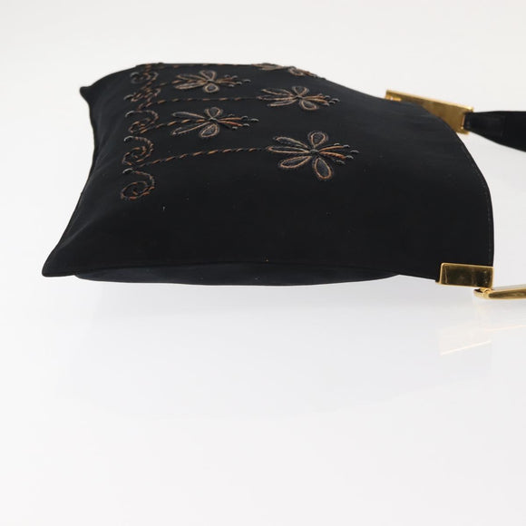 FENDI Shoulder Bag Nylon Black Gold Auth 148347