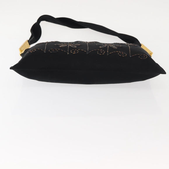 FENDI Shoulder Bag Nylon Black Gold Auth 148347