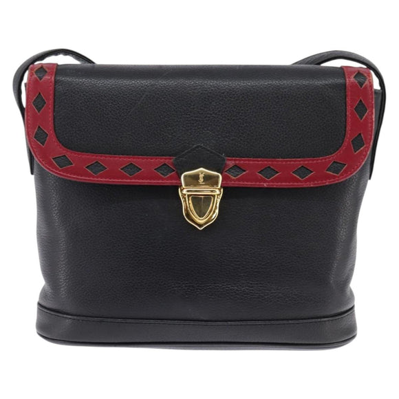 SAINT LAURENT Shoulder Bag Leather Black Gold Auth 148350