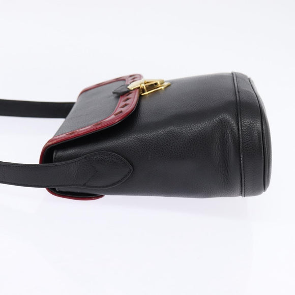 SAINT LAURENT Shoulder Bag Leather Black Gold Auth 148350