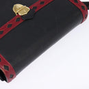 SAINT LAURENT Shoulder Bag Leather Black Gold Auth 148350-6