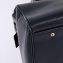CELINE Hand Bag Leather 2way Navy Gold Auth 148353-9