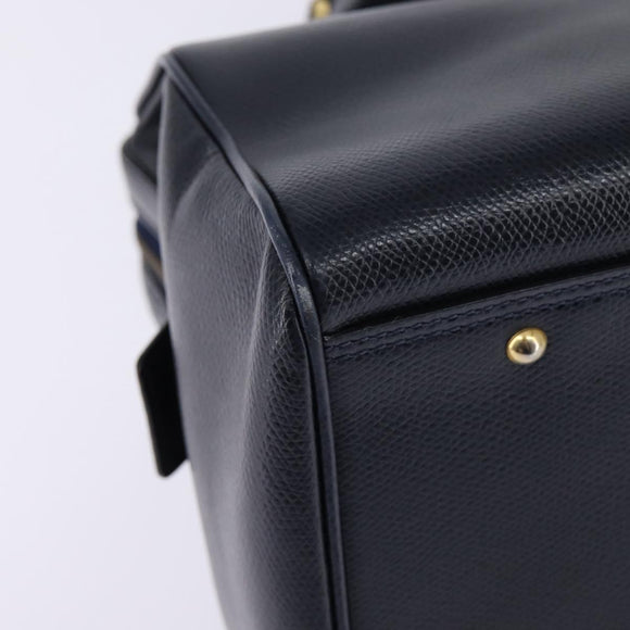 CELINE Hand Bag Leather 2way Navy Gold Auth 148353