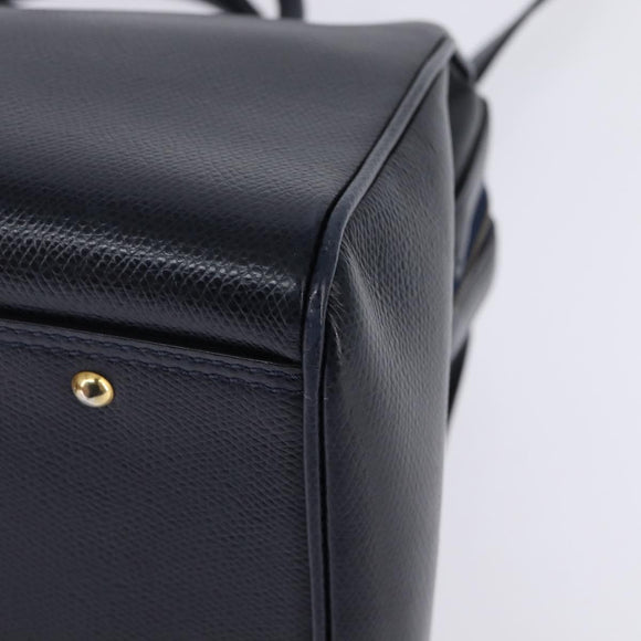CELINE Hand Bag Leather 2way Navy Gold Auth 148353