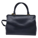 CELINE Hand Bag Leather 2way Navy Gold Auth 148353-13