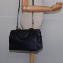 CELINE Hand Bag Leather 2way Navy Gold Auth 148353-23