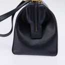 CELINE Hand Bag Leather 2way Navy Gold Auth 148353-4
