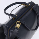 CELINE Hand Bag Leather 2way Navy Gold Auth 148353-6