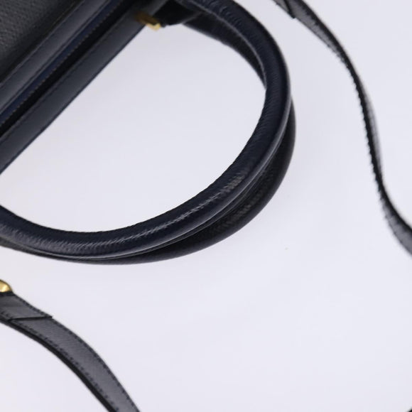 CELINE Hand Bag Leather 2way Navy Gold Auth 148353