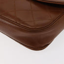 CHANEL Bicolore Chain Shoulder Bag Lamb Skin Brown Gold CC Auth 148355-16