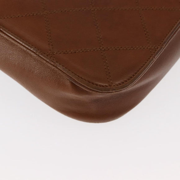 CHANEL Bicolore Chain Shoulder Bag Lamb Skin Brown Gold CC Auth 148355