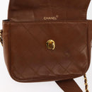 CHANEL Bicolore Chain Shoulder Bag Lamb Skin Brown Gold CC Auth 148355-21