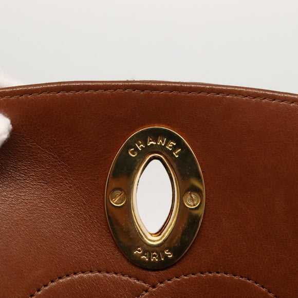 CHANEL Bicolore Chain Shoulder Bag Lamb Skin Brown Gold CC Auth 148355