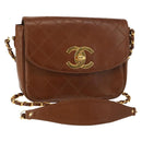 CHANEL Bicolore Chain Shoulder Bag Lamb Skin Brown Gold CC Auth 148355-1