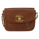 CHANEL Bicolore Chain Shoulder Bag Lamb Skin Brown Gold CC Auth 148355-13