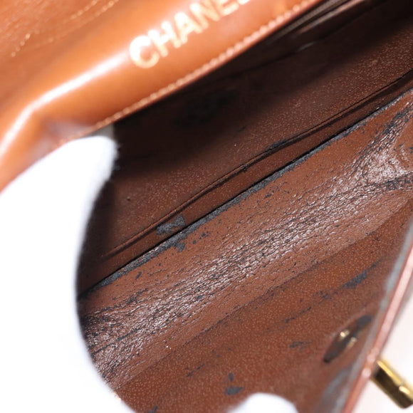 CHANEL Bicolore Chain Shoulder Bag Lamb Skin Brown Gold CC Auth 148355