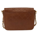 CHANEL Bicolore Chain Shoulder Bag Lamb Skin Brown Gold CC Auth 148355-2