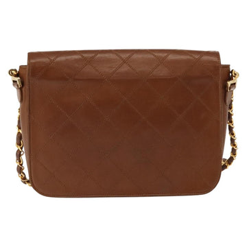 CHANEL Bicolore Chain Shoulder Bag Lamb Skin Brown Gold CC Auth 148355 - 0