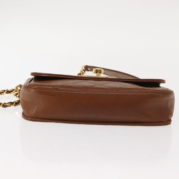 CHANEL Bicolore Chain Shoulder Bag Lamb Skin Brown Gold CC Auth 148355