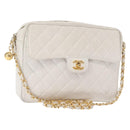 CHANEL Matelasse Chain Shoulder Bag Caviar Skin White Gold CC Auth 148356-1