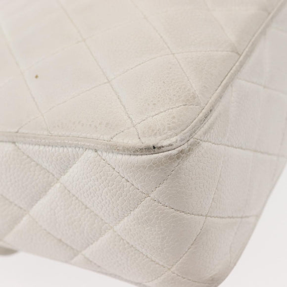 CHANEL Matelasse Chain Shoulder Bag Caviar Skin White Gold CC Auth 148356