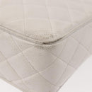 CHANEL Matelasse Chain Shoulder Bag Caviar Skin White Gold CC Auth 148356-17