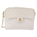 CHANEL Matelasse Chain Shoulder Bag Caviar Skin White Gold CC Auth 148356-13