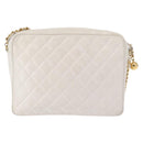 CHANEL Matelasse Chain Shoulder Bag Caviar Skin White Gold CC Auth 148356-2