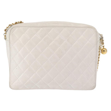 CHANEL Matelasse Chain Shoulder Bag Caviar Skin White Gold CC Auth 148356 - 0