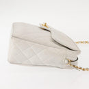 CHANEL Matelasse Chain Shoulder Bag Caviar Skin White Gold CC Auth 148356-3
