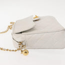 CHANEL Matelasse Chain Shoulder Bag Caviar Skin White Gold CC Auth 148356-4
