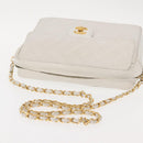 CHANEL Matelasse Chain Shoulder Bag Caviar Skin White Gold CC Auth 148356-6