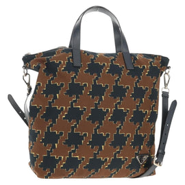 PRADA Hand Bag Nylon 2way Brown Silver Auth 148372
