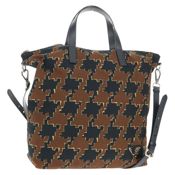 PRADA Hand Bag Nylon 2way Brown Silver Auth 148372