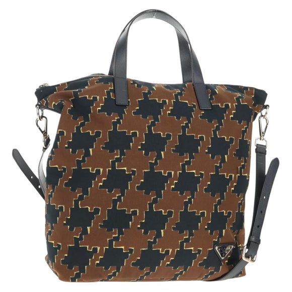 PRADA Hand Bag Nylon 2way Brown Silver Auth 148372