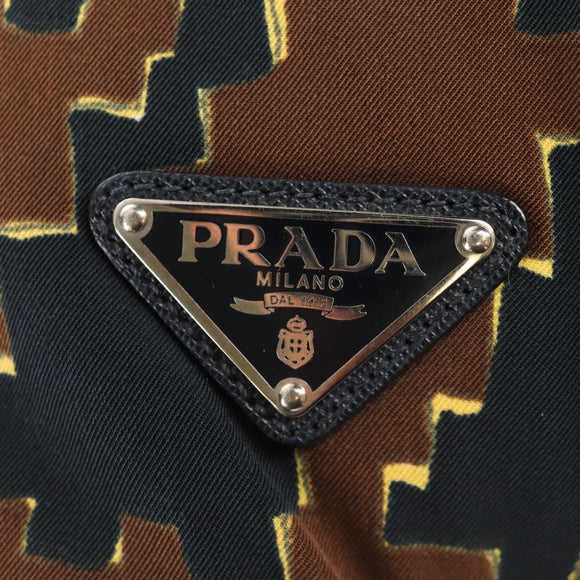 PRADA Hand Bag Nylon 2way Brown Silver Auth 148372