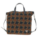 PRADA Hand Bag Nylon 2way Brown Silver Auth 148372-13