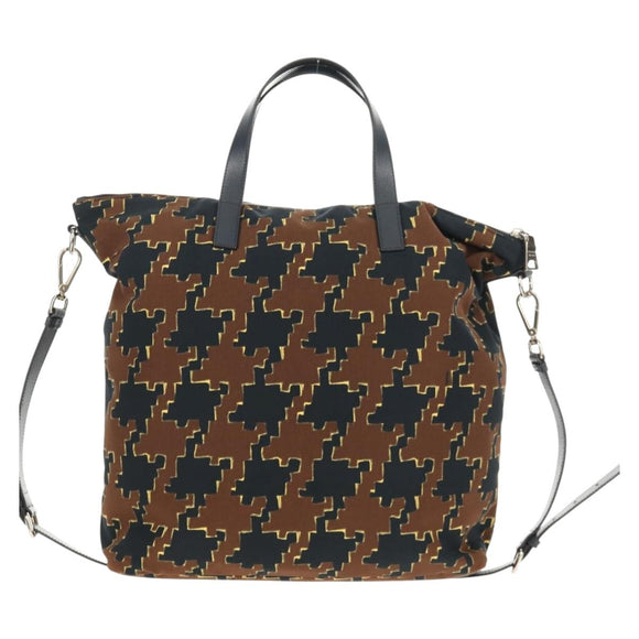 PRADA Hand Bag Nylon 2way Brown Silver Auth 148372
