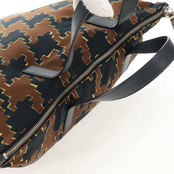 PRADA Hand Bag Nylon 2way Brown Silver Auth 148372