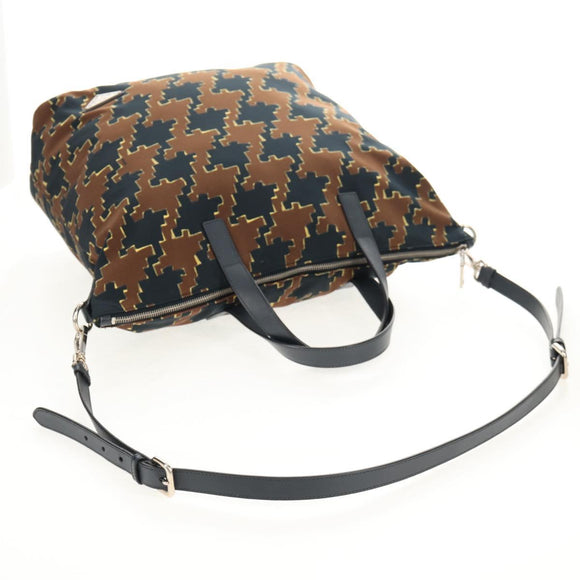 PRADA Hand Bag Nylon 2way Brown Silver Auth 148372