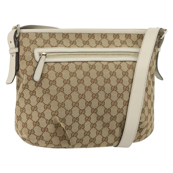 GUCCI GG Canvas Shoulder Bag Beige Gold Auth 148374