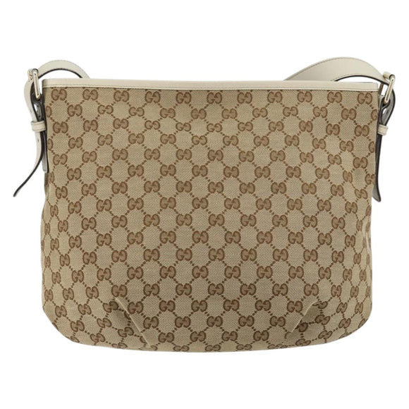 GUCCI GG Canvas Shoulder Bag Beige Gold Auth 148374