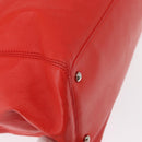 CHANEL Tote Bag Leather Red Silver CC Auth 148379-15