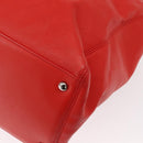 CHANEL Tote Bag Leather Red Silver CC Auth 148379-16