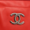 CHANEL Tote Bag Leather Red Silver CC Auth 148379-17