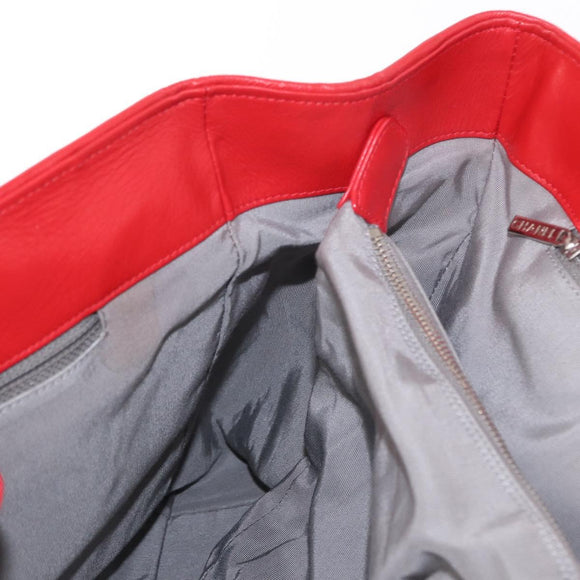 CHANEL Tote Bag Leather Red Silver CC Auth 148379