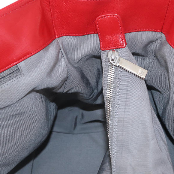 CHANEL Tote Bag Leather Red Silver CC Auth 148379