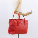 CHANEL Tote Bag Leather Red Silver CC Auth 148379-28